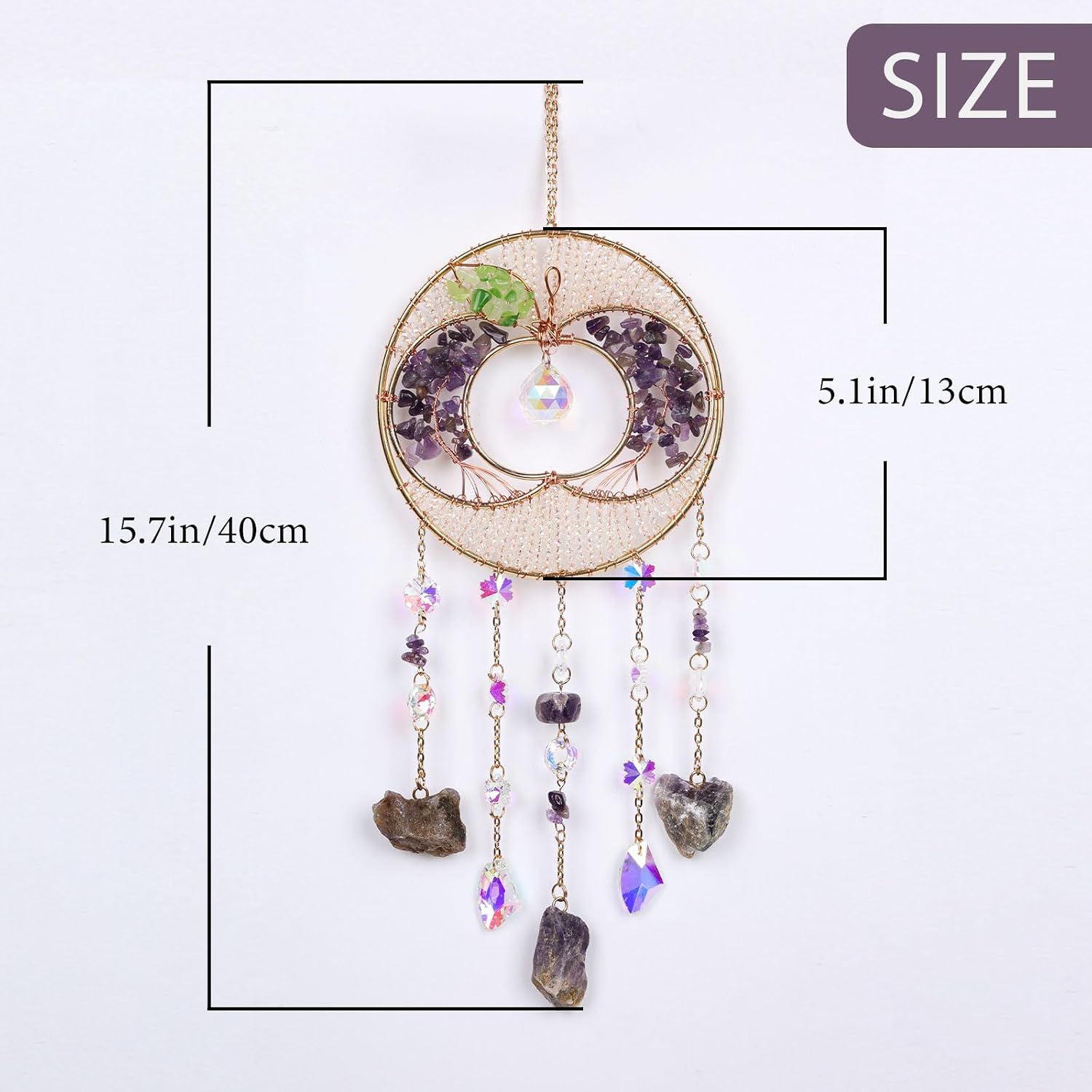 Mini Purple Apple Crystal Dream Catcher – Handmade Hanging Sun Catcher with Amethyst Stones & Clear Crystals for Window Decor, Bedroom or Gift