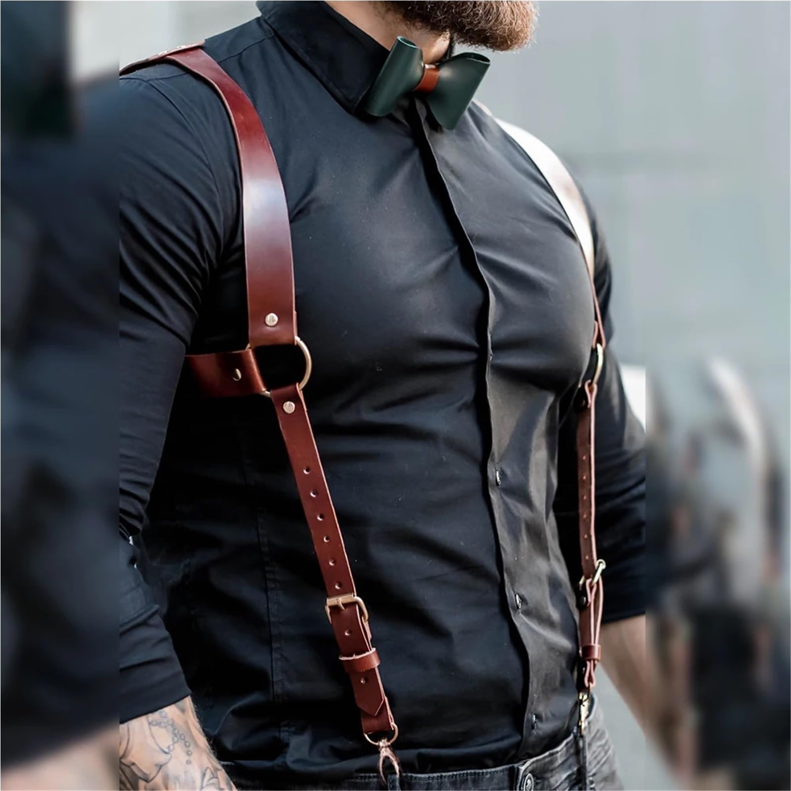 Bretelle Uomo Bretelle da uomo in pelle regolabili for pantaloni, bretelle zaino, con spallacci e cintura for adulti