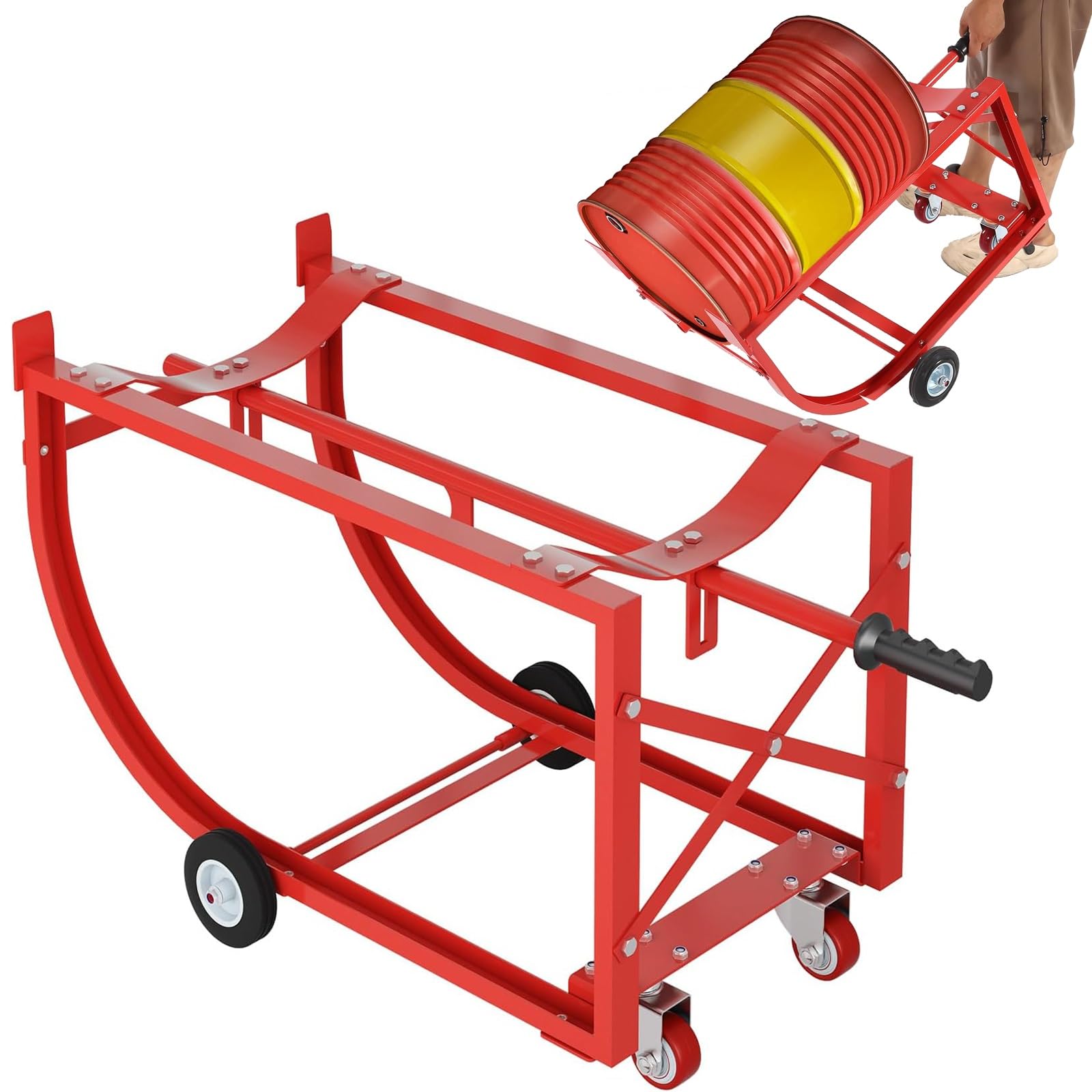 Supporto Mobile per Fusti con Ruote E Maniglia, Robusto Supporto in Acciaio per Fusti Rotondi, Ideale per Officina, Fabbrica, Garage, Magazzino