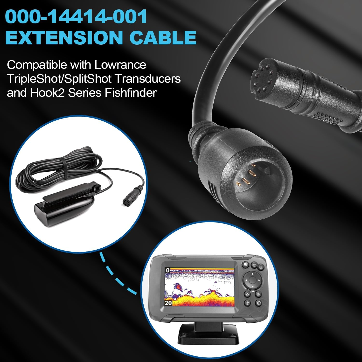 Verlängerungskabel 000-14414-001 10 Fuß (3m) für Lowrance TripleShot/SplitShot Transducer & HOOK2 Fishfinder, Plug & Play, Wasserdicht