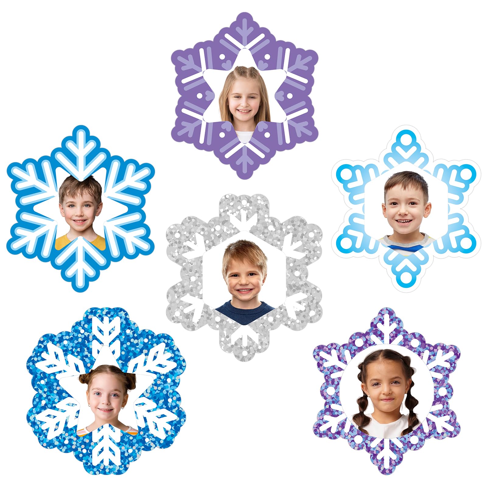 36 Pcs Winter Snowflakes Cutouts for Bulletin Board Decoration Colorful Snowflake Cutouts with Photo Space for Teacher DIY Craft for Winter Classroom Wall Décor