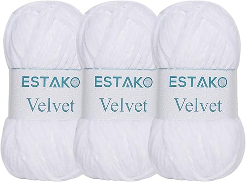 Estako Velvet - Manta de chenilla amigurumi (paquete de 3 madejas) para ganchillo y tejer, súper voluminoso, 3 x 3.53 oz (3 x 132 yardas) (1110 -