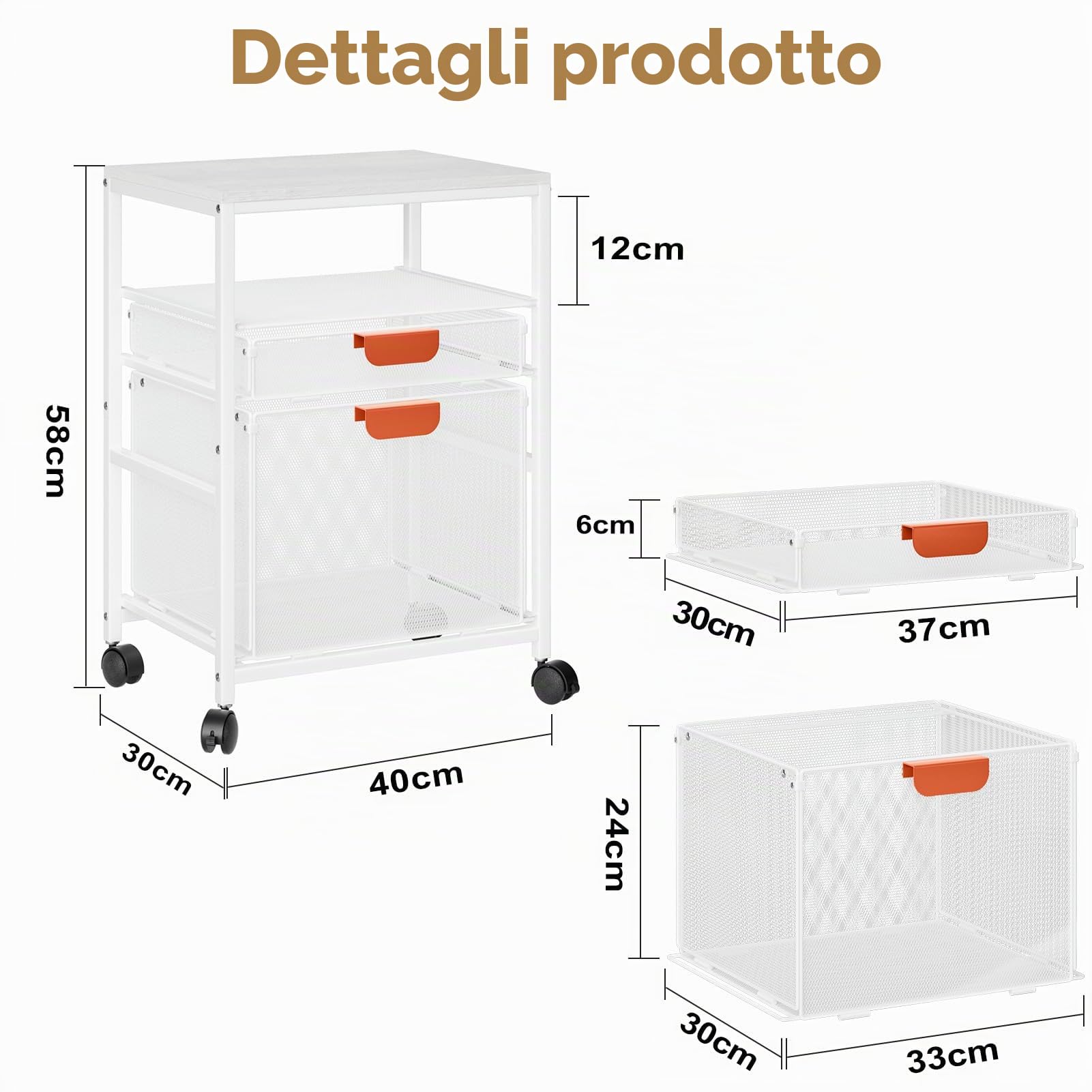 Marbrasse Supporto per Stampante con Ripiano Portaoggetti,3-Livelli Carrello Grande su Ruote con Cassetti per Armadietti Porta Documenti per Stampante 3D,Telefono Cellulare,Ufficio Domestico(Bianco)