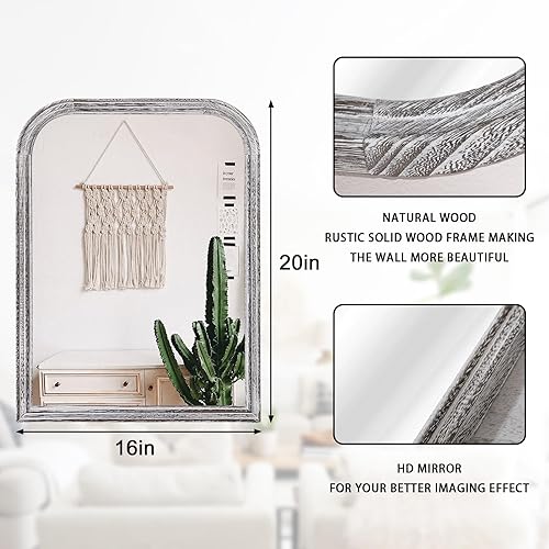 Miniatura 7 de Espejo rectangular de madera rústica, espejo de pared decorativo grande de 20 x 16 pulgadas, para dormitorio, sala de estar, baño, entrada, tocador,