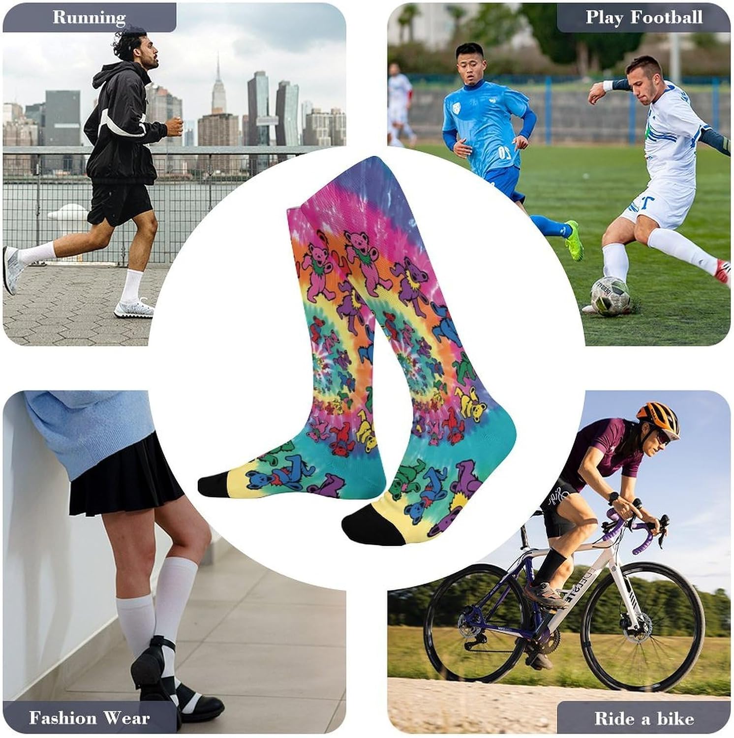 Dancing Thanksgiving Bear Compression Sock Breathable Support Socks Lightweight Knee High Tube Socks for Women Men