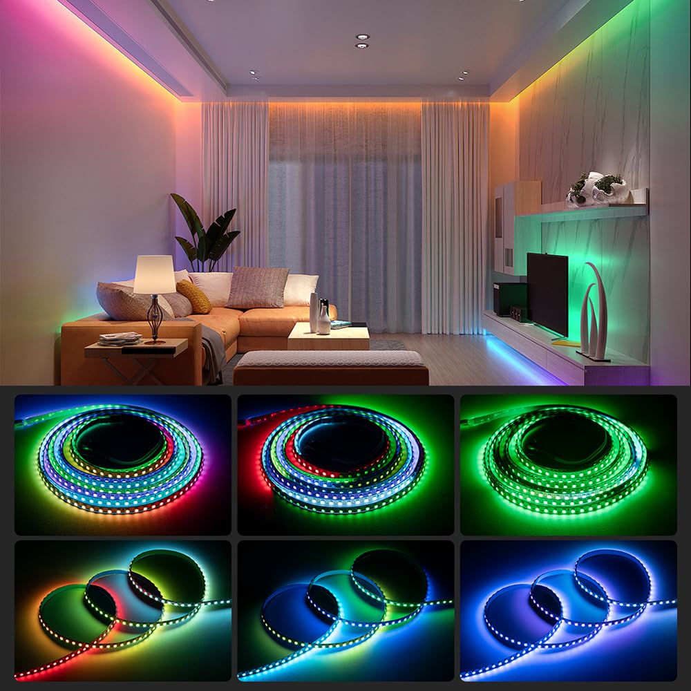 SEZO WS2812B IC RGB LED Tira de 5 mm Extremadamente Estrecha SMD2020 DC5V Individual Direccionable RGB LED Strip Dream Color 5M 160LEDs/m 800Pixels IP30 No-estanco para DIY Interior