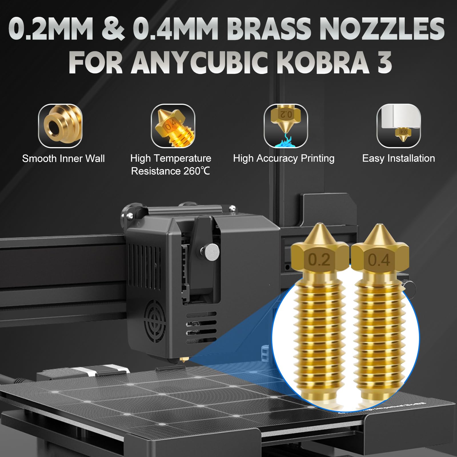 Produktbild von BILIPLE 2er-Set Hotend-Kit Für Anycubic Kobra 3/3 Combo – Inkl. 8 Messingdüsen (0,4 Mm), Reinigungsnadeln, Silikonhülsen & Schlüssel – Für Sauberen, Schnellen 3D-Druck
