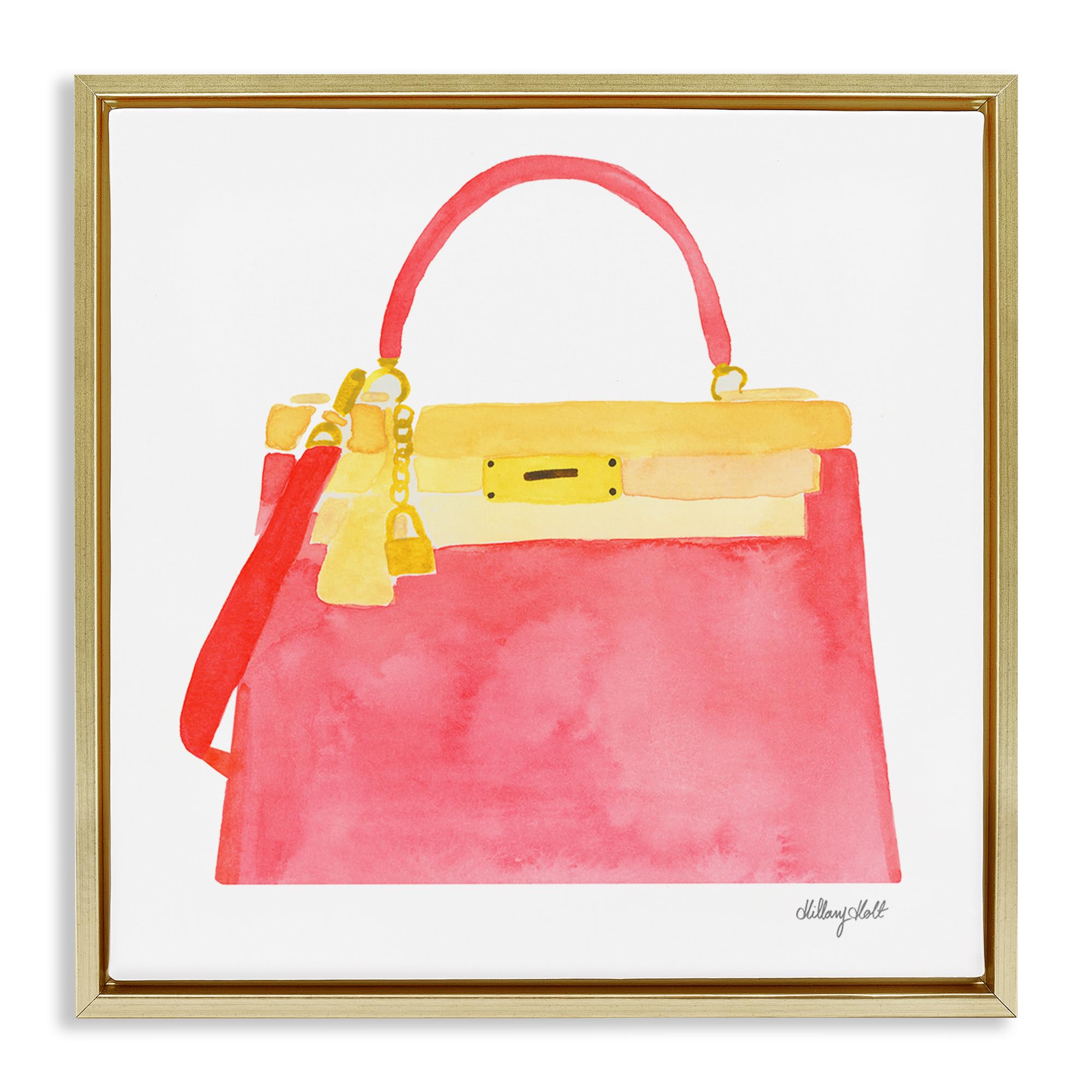 Stupell Industries Metallic Gold (Matte) 'Elegant Coral Handbag'| Floating Frame Canvas Art