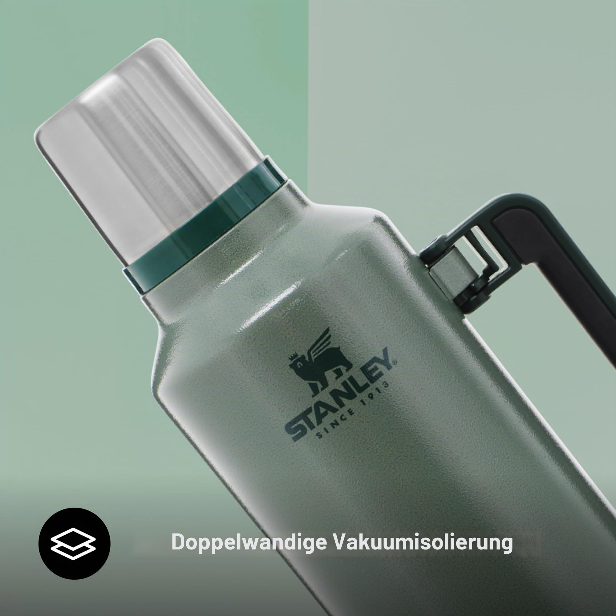 Stanley 1913 Classic Legendary Thermosflasche 2.3L - Thermos Hält 48 Stunden Heiß Oder Kalt - Edelstahl Thermoskanne - BPA-Frei - Spülmaschinenfest - Hammertone Green | Hält 48 Std. heiß oder kalt - Auslaufsicher - BPA-frei - Deckel dient als Becher