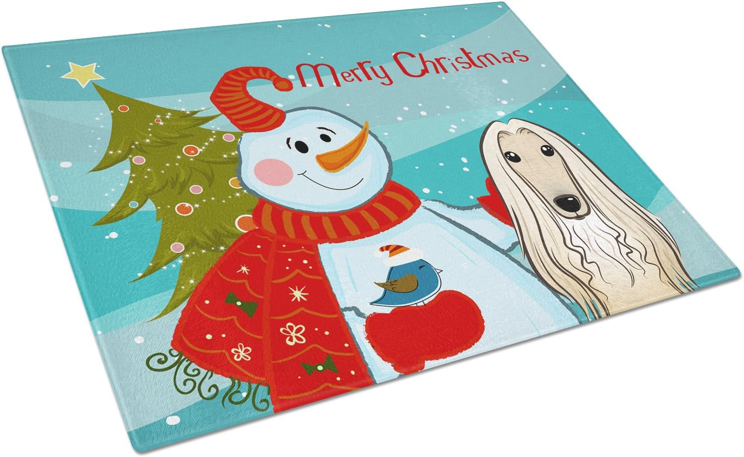 Caroline's Treasures BB1864LCB Snowman with Afghan Hound Glass Cutting Board Large Decorative Tempered Glass Kitchen Cutting and Serving Board Large Size Chopping Board