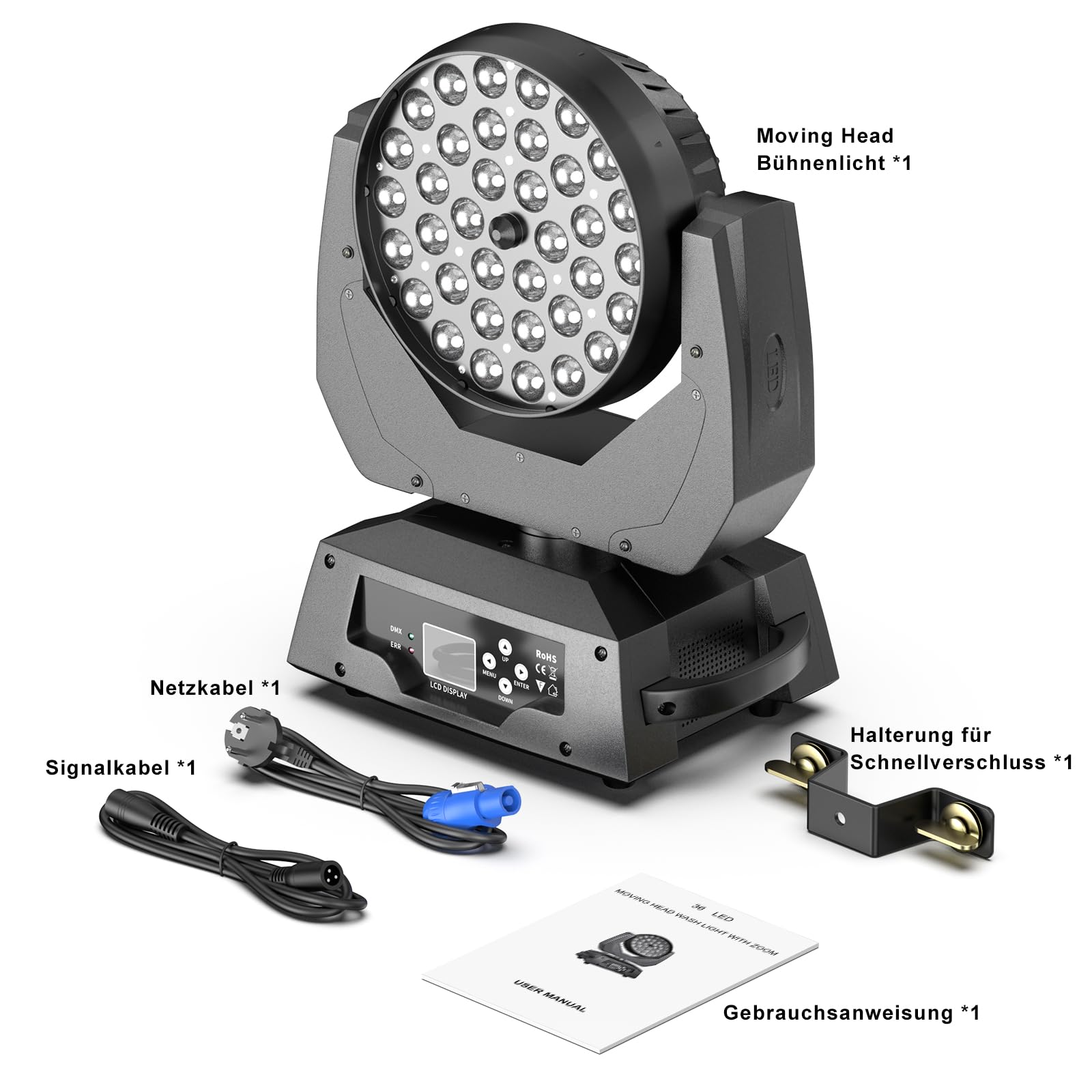 2PCS 36X10W Teste Mobili DMX512 RGBW 4 in 1 Zoom Beam Wash Effetto Luci Discoteca lluminazione palcoscenico per Professionali DJ Natale Feste Club Concerti