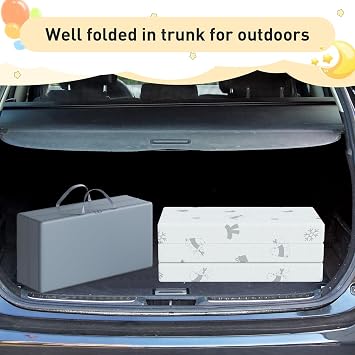 3x26x38 Trifold Mattress Topper, Waterproof Breathable Soft Removable Cover, Portable Mattress Pad with Carry Bag for Indoor & Outdoor Use, High Density Medium Firm Foam