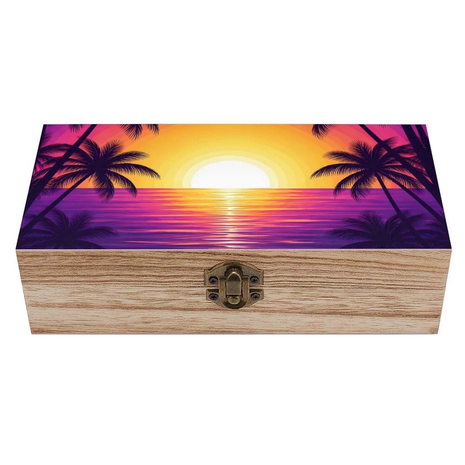 HLBSDM Hawaiian Palm Tree Ocean Theme Wooden Storage Box