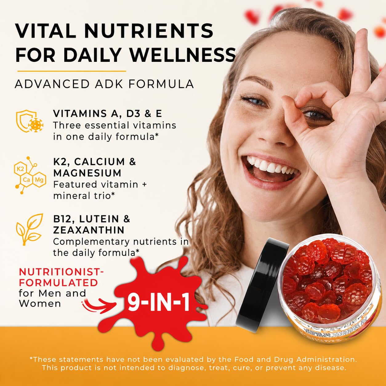 Vitamin D3 K2 Gummies with Lutein, Zeaxanthin, ADK 10 Supplement — Amazon image 2