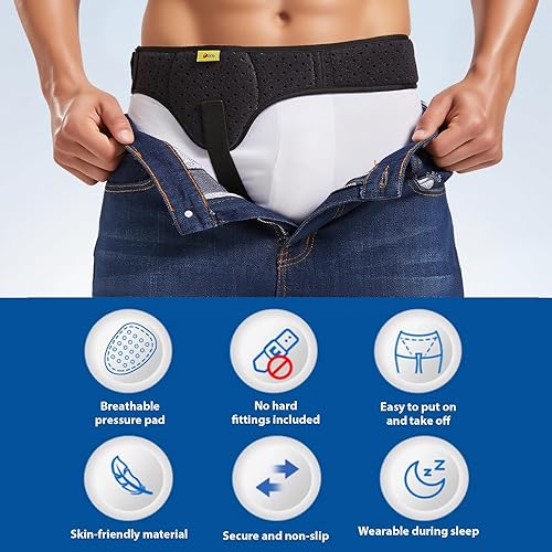 Miniatura 5 de TENB Cinturón de soporte de hernia inguinal para hombres, se adapta al lado izquierdo o derecho, poscirugía, para hombres y mujeres, armadura de