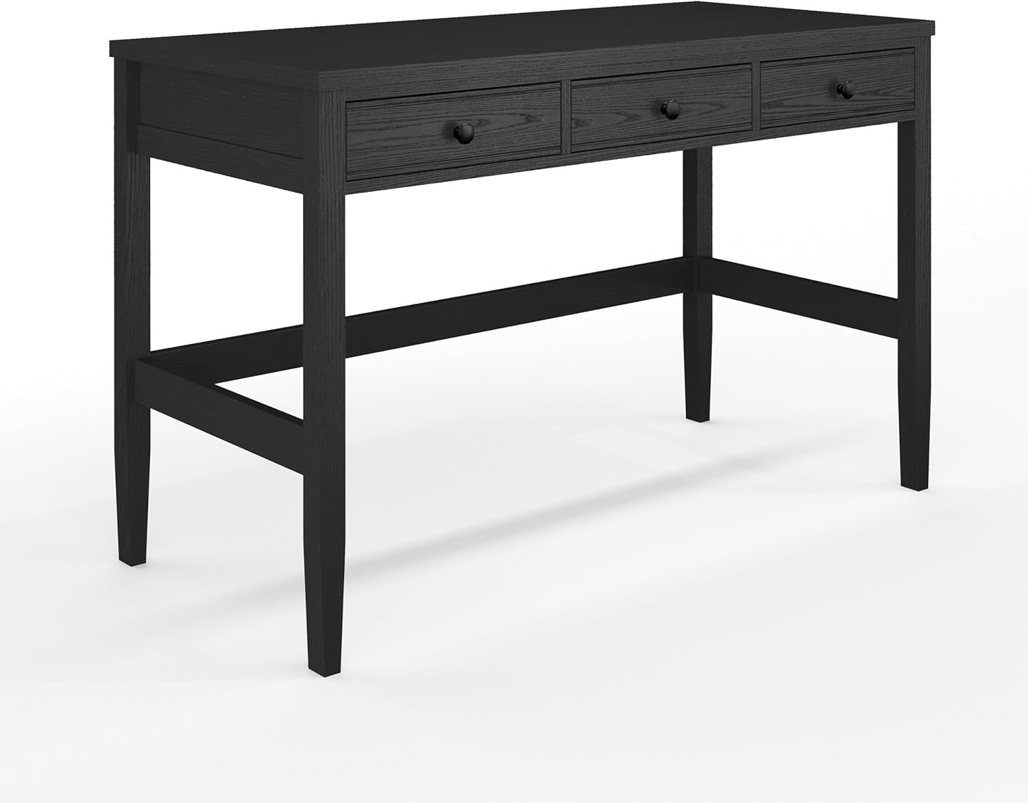 martha stewart rhett home office desk with 3 drawers and tapered legs in black with oil rubbed bronze hardware black frame/oil rubbed bronzed hardware