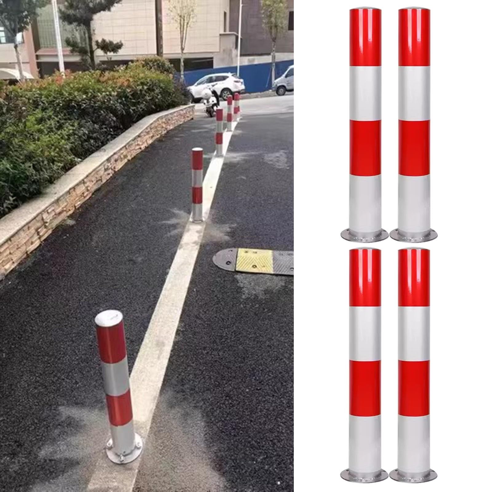JYBNBBE Traffic Delineator Post Channelizer Cone Safety Bollard Parking Barrier Post,Construction Driveway Industrial Barrier Pole,with Ancher Bolts,for Outdoor Sidewalks En,4 Pcs-7.6x75cm