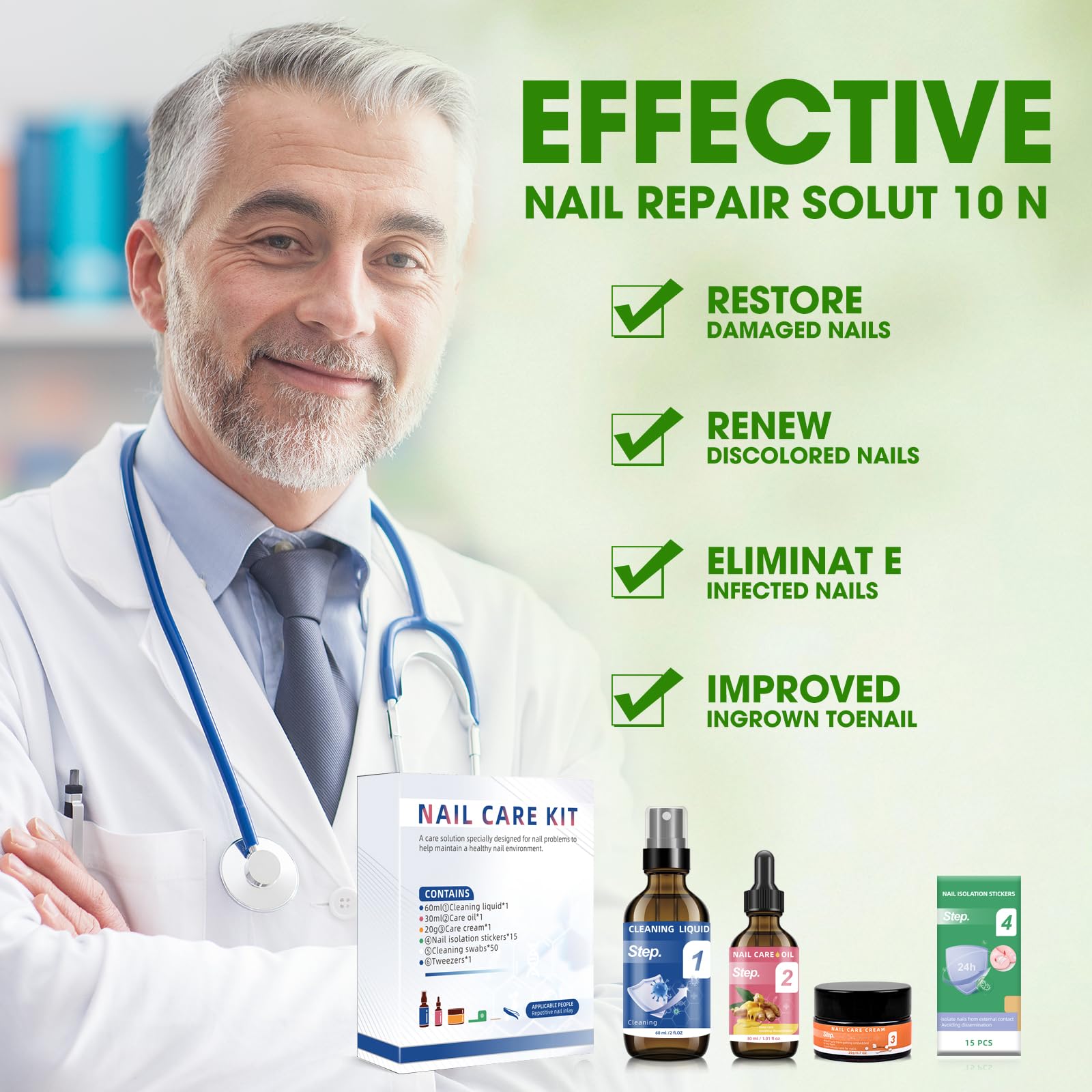 Kit de tratamiento de hongos en las uñas de los pies, sistema completo de 4 pasos con solución para el cuidado de uñas, aceite de cuidado, crema de cuidado y parches de uñas, incluso dirigido para el 4