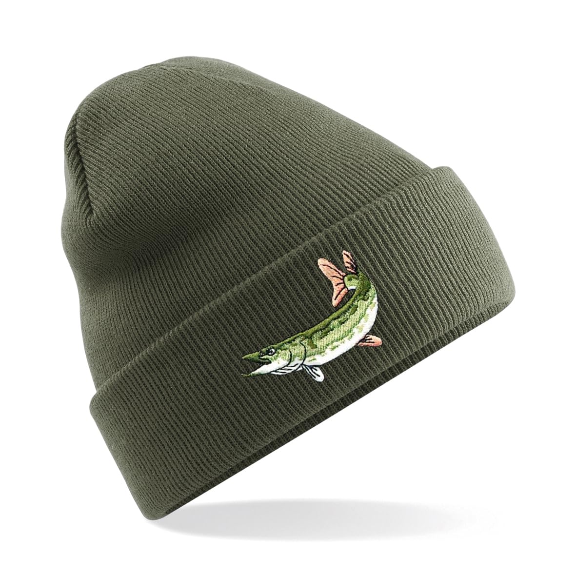 HiViz Kings Pike Fishing Premium Embroidered Beanie Hat 5 Colours to Choose (Olive)