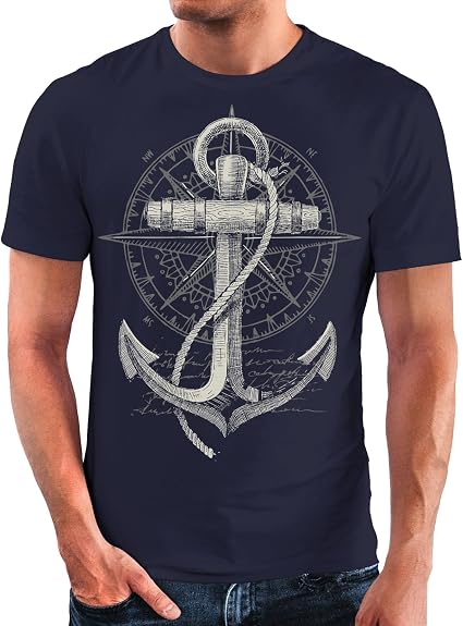 Neverless Canotta Uomo Con Stampa Marittima – Ancora, Bussola E Rosa Dei Venti – Cotone Jersey Slim Fit