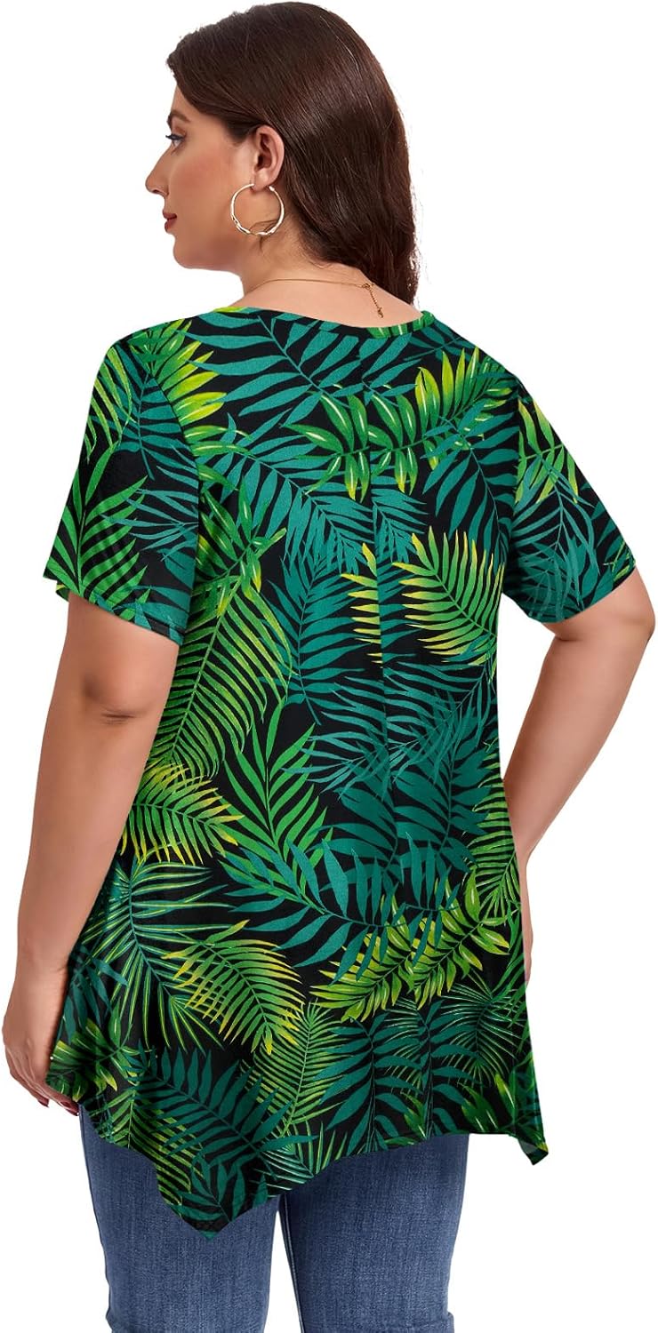 LARACE Plus Size Tops for Womens Summer Clothes Short Sleeve Shirts Casual V Neck Tunic Asymmetrical Blouses - Image 4