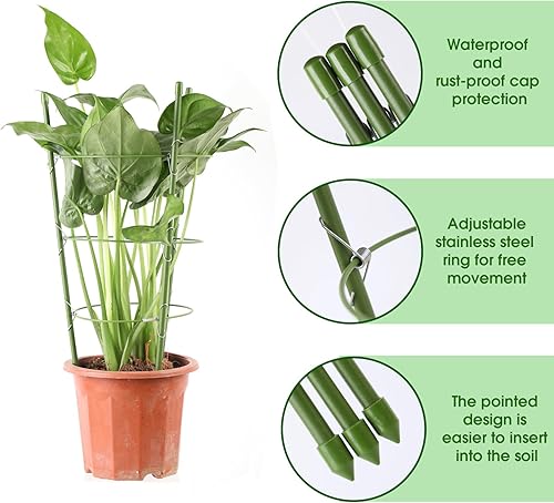 Miniatura 3 de JCKHXG Paquete de 4 jaulas de tomate, jaulas de soporte de plantas de 18 pulgadas para jardín, estacas de plantas de jardín mejoradas con anillos