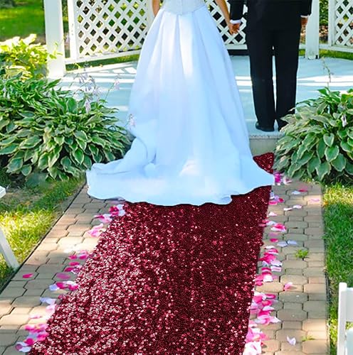 Miniatura 12 de ShinyBeauty Alfombra de pasillo para boda, 3 x 15 pies, con lentejuelas rojas, alfombra de pasillo de tela para pasillo de boda, suministros de Rojo