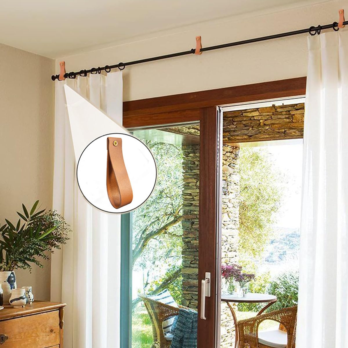 PU Leather Wall Hooks, Wall Mounted Straps Hanger Curtain Rod Hanging for Home Store Holder Supplies, 6Pcs(Brown)