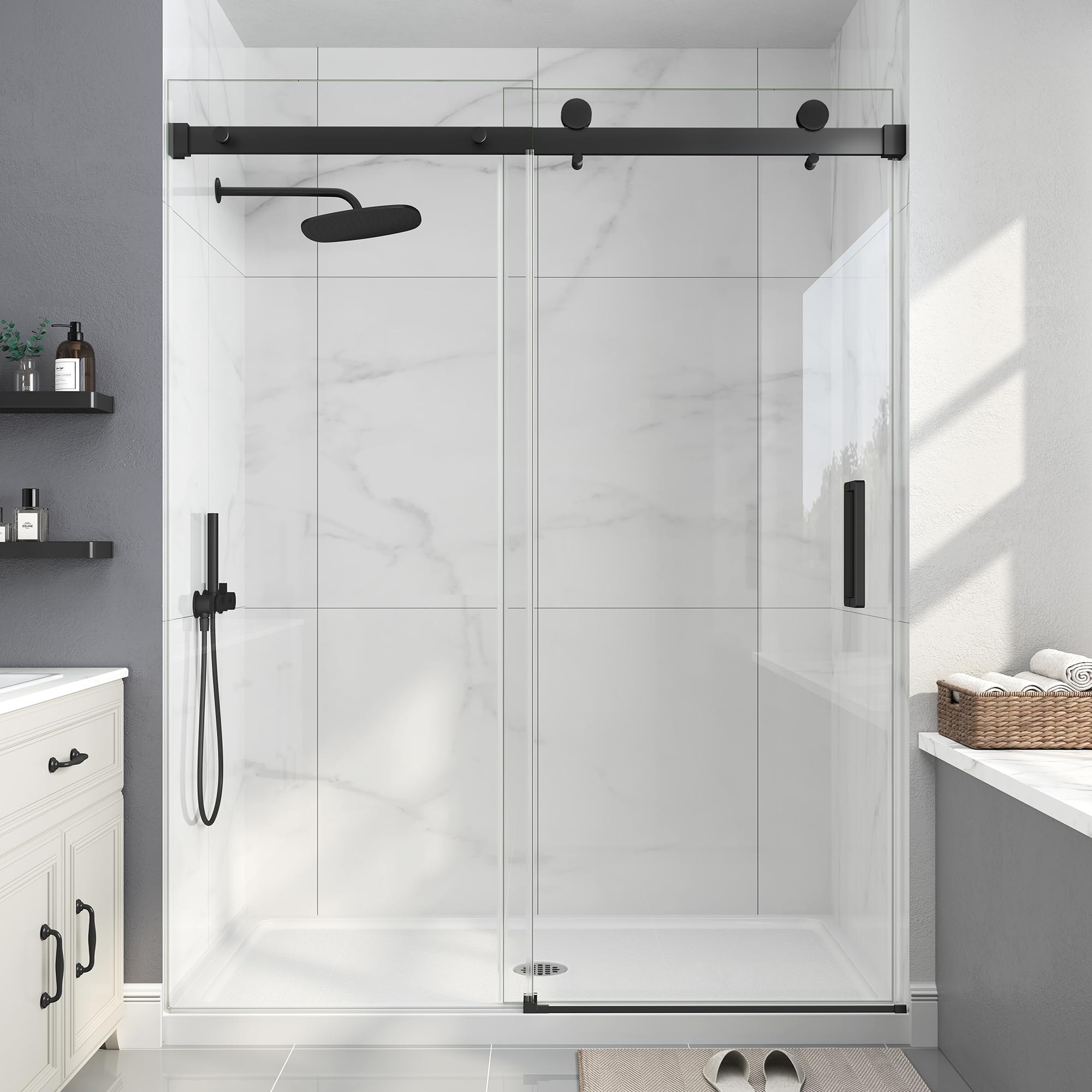 Photo 1 of EASYWORC 49-54" W x 76" H Frameless Glass Shower Doors Matte Black