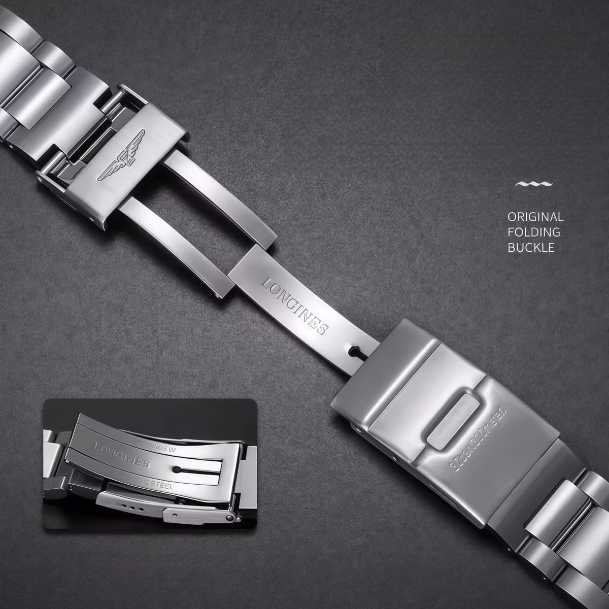Cinturino Orologio Acciaio Inossidabile Bracciale Metallo Ricambio 21mm Attacco Curvo Oyster Maglie per Longines Conquest - 21mm