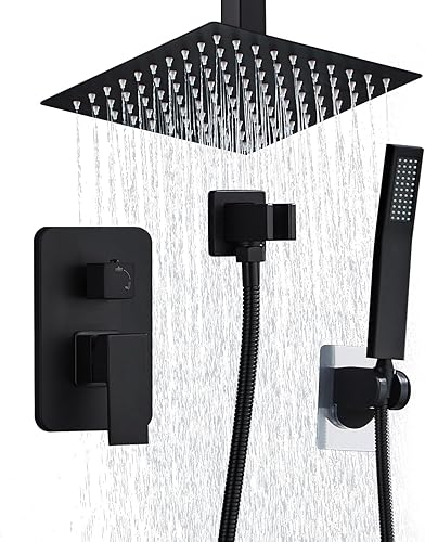 Miniatura 16 de Juego de grifo de ducha de 12 pulgadas, montaje en techo, sistema de ducha de lluvia de alta presión, combo de rociador de ducha de lluvia cuadrado