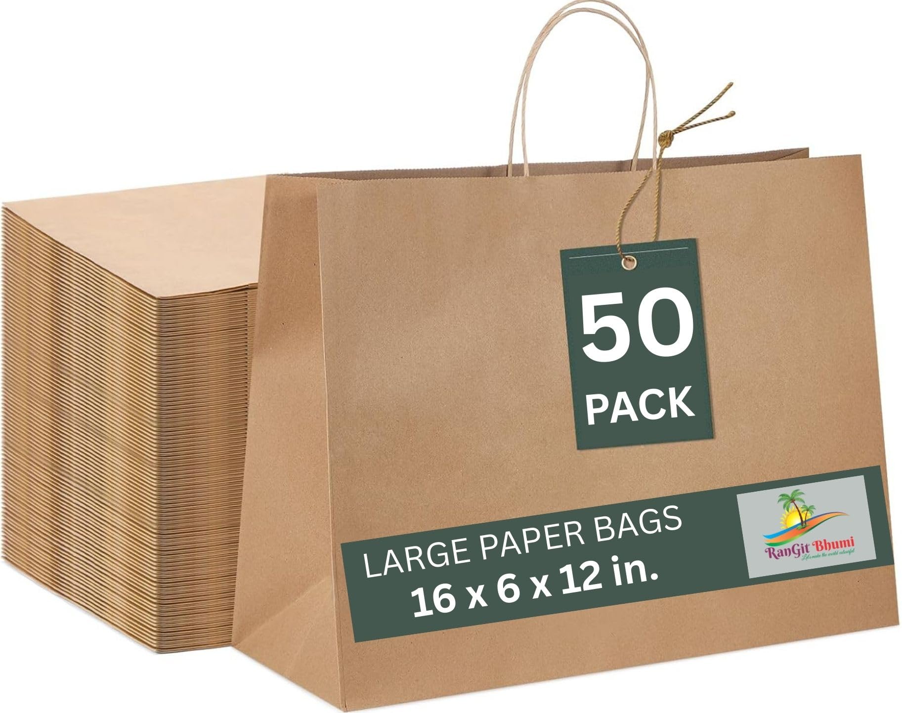 Brown Paper Bags with Handles- 50pcs 16"x5"x12" Large Paper Carry Bags for Shopping, Retail Merchandise, Party Favor Return Gifting Paper Covers-image-9