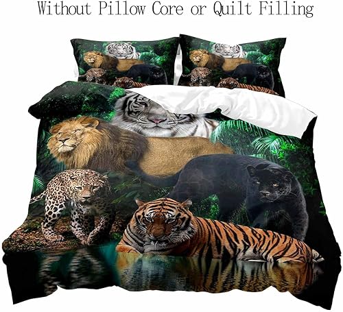 Miniatura 2 de LUVIVIHOME Juego de funda de edredón de 3 piezas, diseño de leopardo, guepardo, pantera negra, tigre y león, ropa de cama matrimonial, ropa de cama