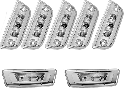 5PCS Reflective Clear Lens 3LED Cab Marker Top Roof Running Lights+2PCS Clear Lens LED Side Marker Turn Signal Lights, Replacement for Kenworth T680 T700 T880 Peterbilt 576 Heavy Trucks
