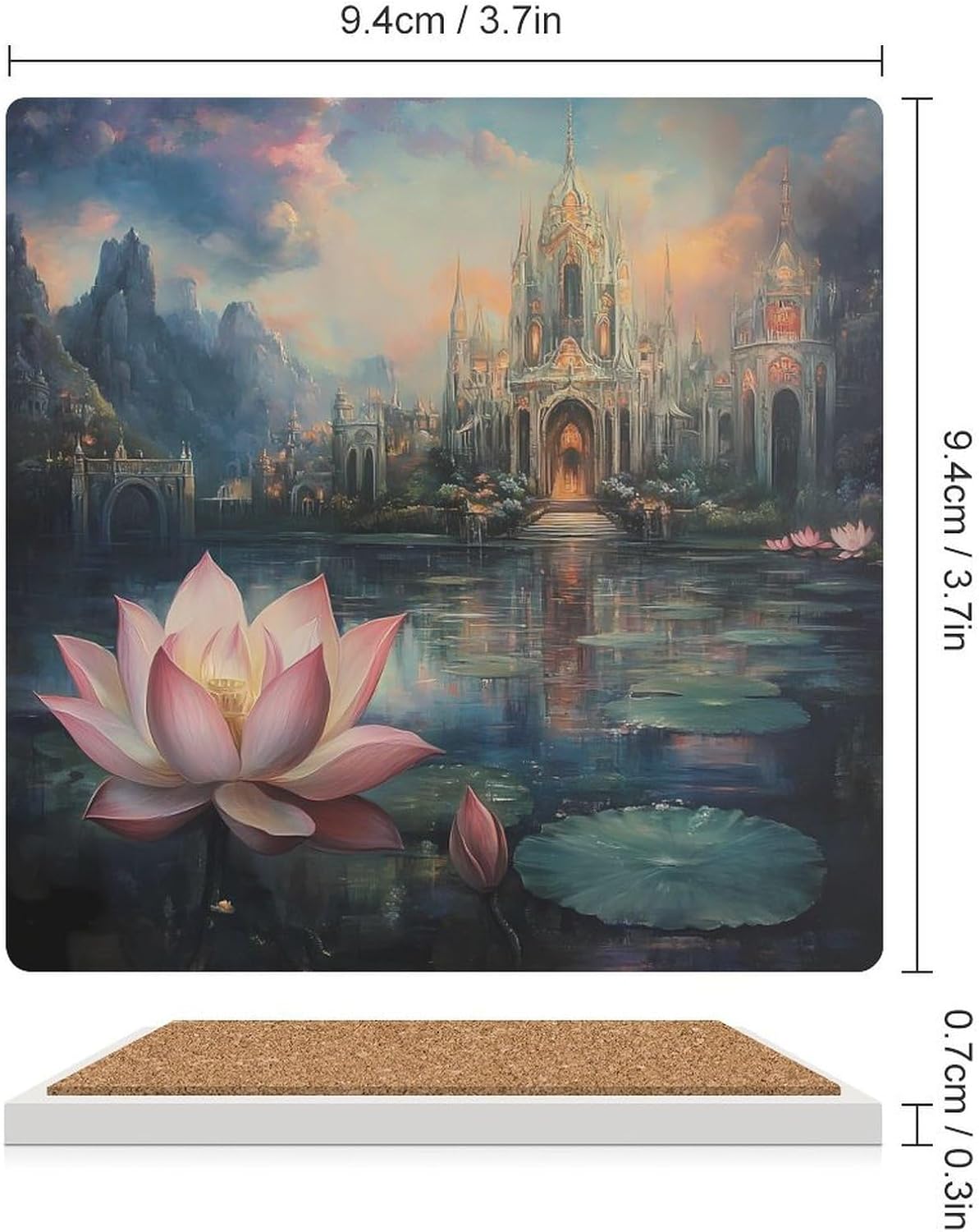 Lotuses Palace Funny Ceramic Coasters for Drinks Absorbent Cup Holder Tabletop Protector with Cork Base