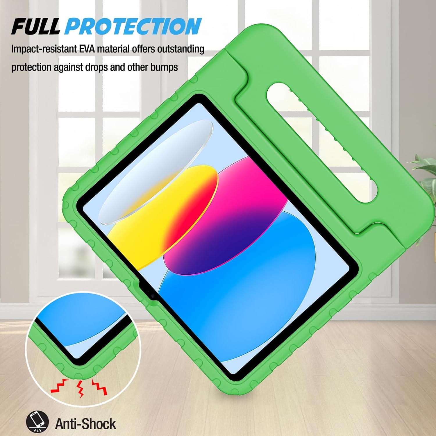 ProCase Kids Case for iPad A16 11th Generation 2025/iPad 10th Generation 2022 with Pencil Holder, iPad 11/10 Case Shockproof Lightweight Cover with Stand Convertible Handle for Children -Green