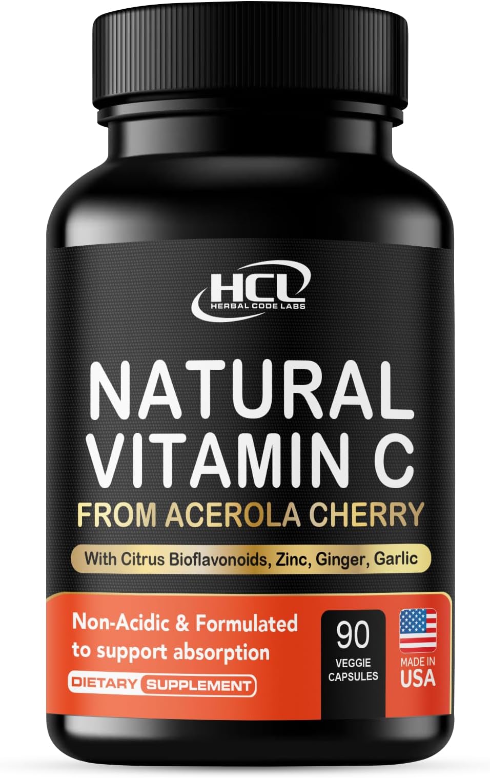 Natural Vitamin C from Organic Acerola Cherry - High Absorption - with Garlic Ginger & Citrus Bioflavonoids - Immune System & Collagen Booster - Anti Aging Skin Vitamins
