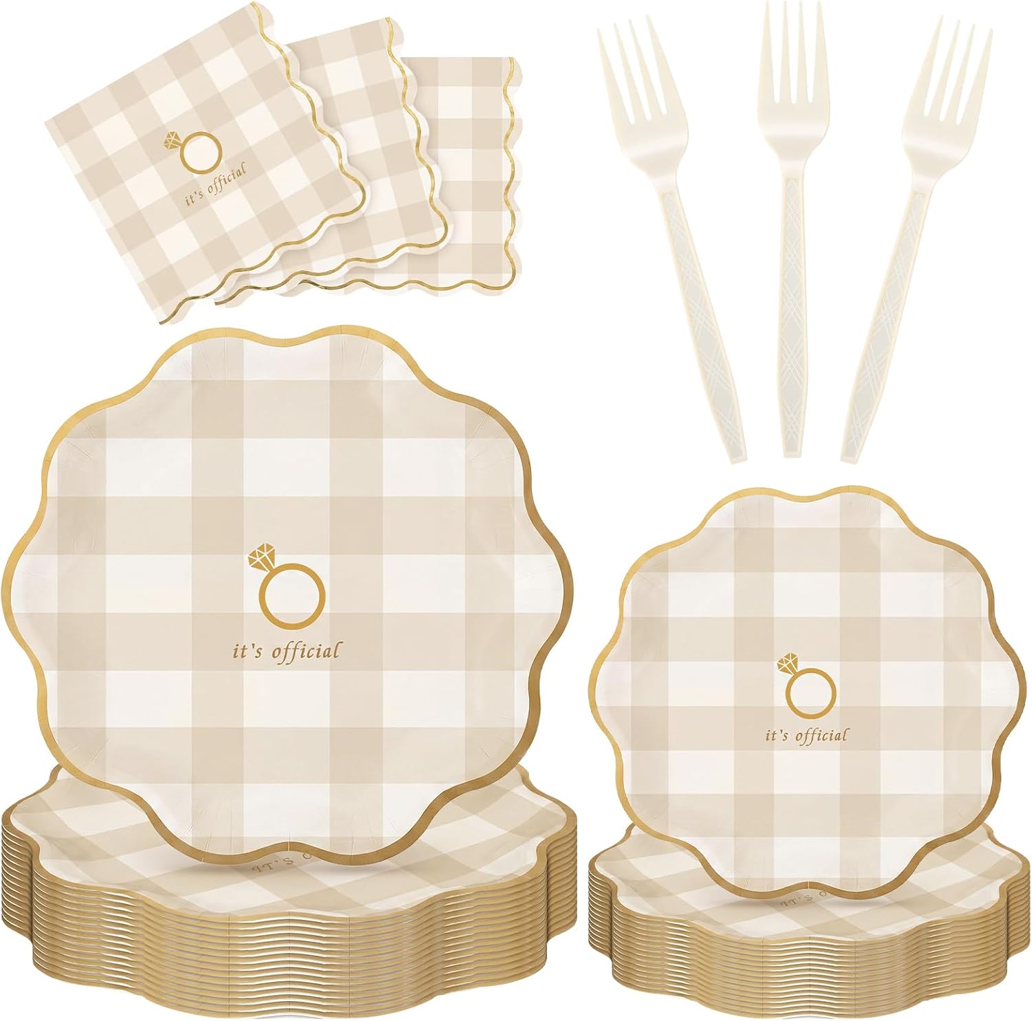 Havawish 96 Pcs Engagement Party Supplies Bridal Party Cocktail Napkins Plates with Forks It's Official Tableware Set Disposable Dinnerware for Wedding Bridal Shower Decoration Serve 24