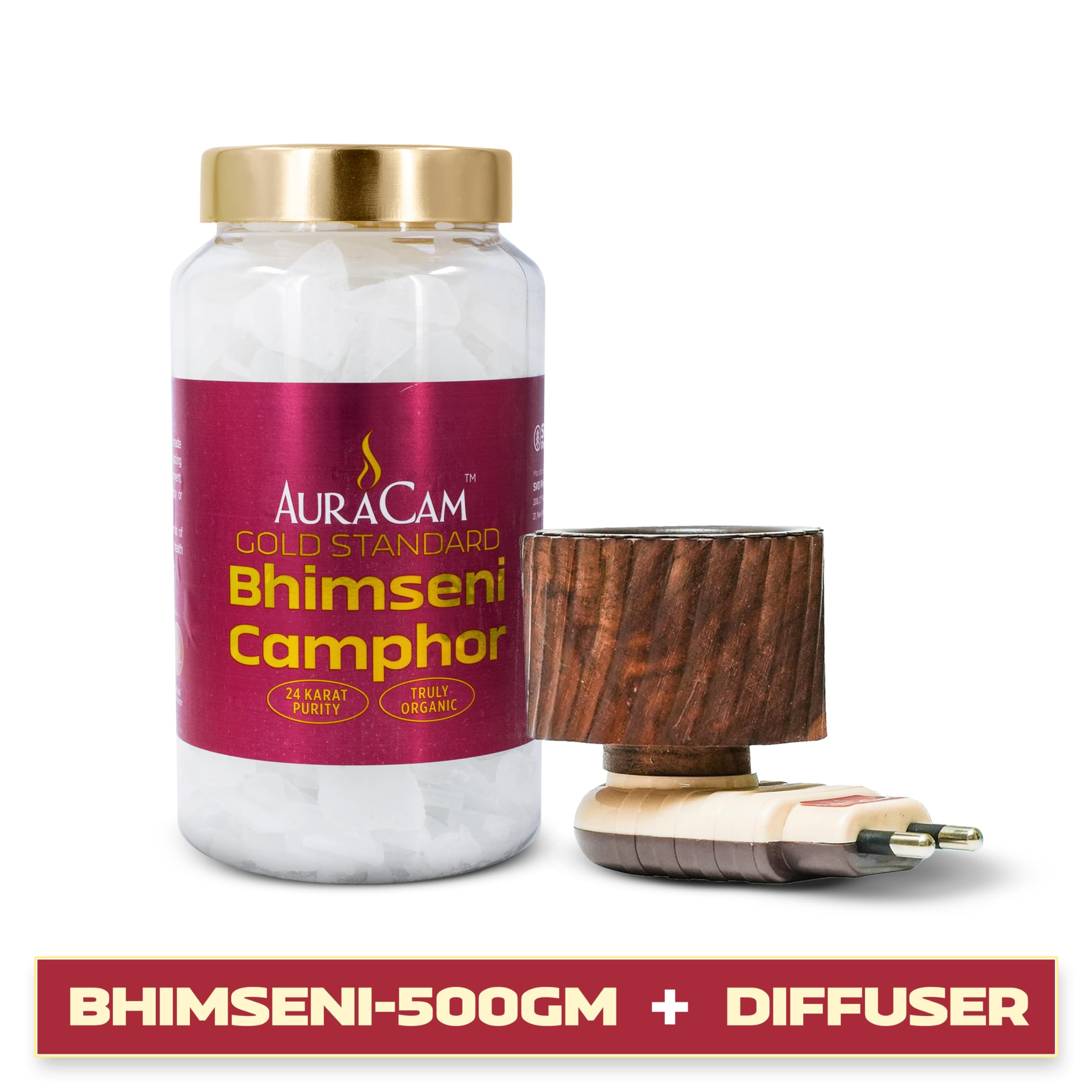 AuraCam Gold Standard Bhimseni Camphor with Electrical Diffuser/Camphor/Kapoor Burner/Aromatic for Pooja, Meditation, Havan/Pure & Natural Pacha Kapoor with Stand for Home, Office (Pack 1, 500 g) 4