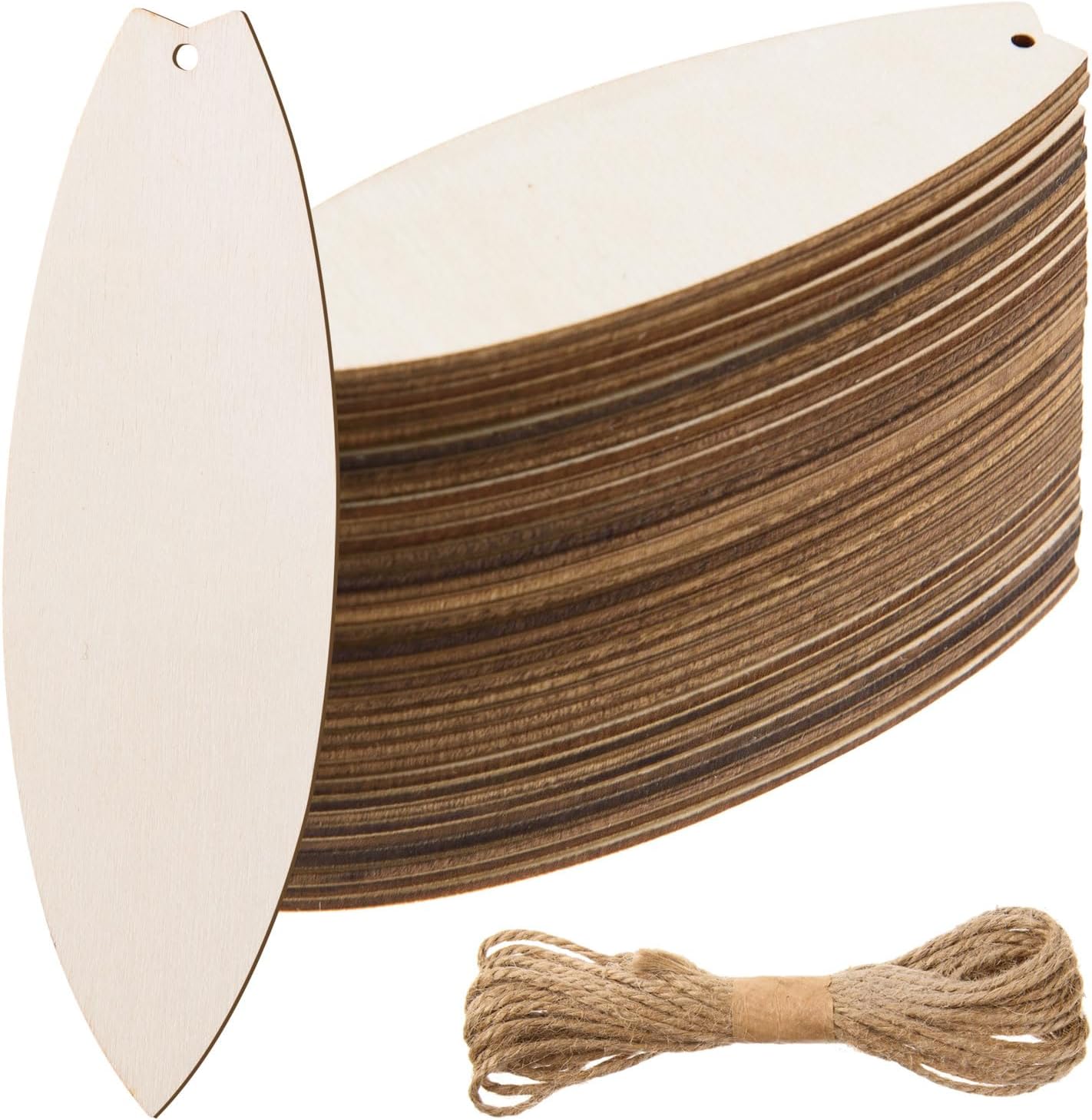 AWIZOM 48 Pcs Wood Surfboard Cutouts Unfinished Wooden Surfboard Ornaments Blank Wood Slices with 32.8 Ft Twine for DIY Craft Tags Birthday Hawaii Summer Holiday Pool Hanging Decor,3.94x1.18 Inch