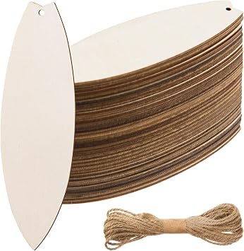AWIZOM 48 Pcs Wood Surfboard Cutouts Unfinished Wooden Surfboard Ornaments Blank Wood Slices with 32.8 Ft Twine for DIY Craft Tags Birthday Hawaii Summer Holiday Pool Hanging Decor,3.94x1.18 Inch