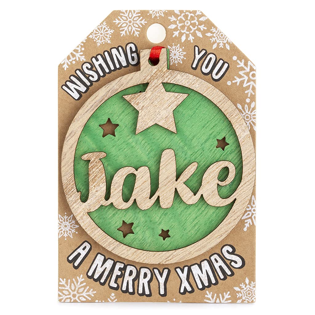 Personalised Wooden Jake Name Green Hanging Christmas Tree Bauble Decoration