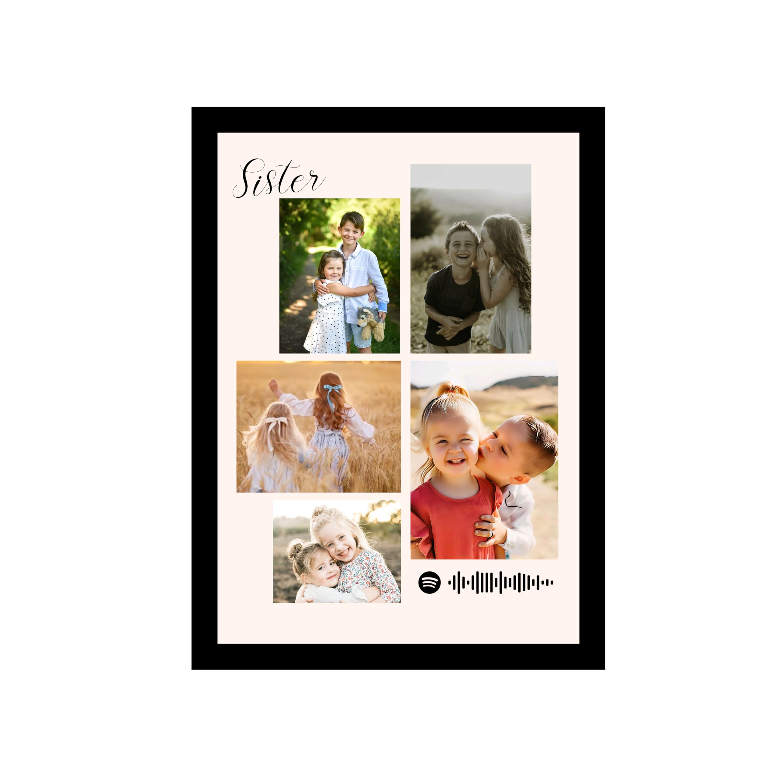 SNAP ART Customized Sister Gift for your Sister with 5 Pictures Collage print along with Spotify Song Code, Photo Frame With Photo Upload, Birthday, Anniversary, Couple, Parents (9.2x12.6 Inch) 3