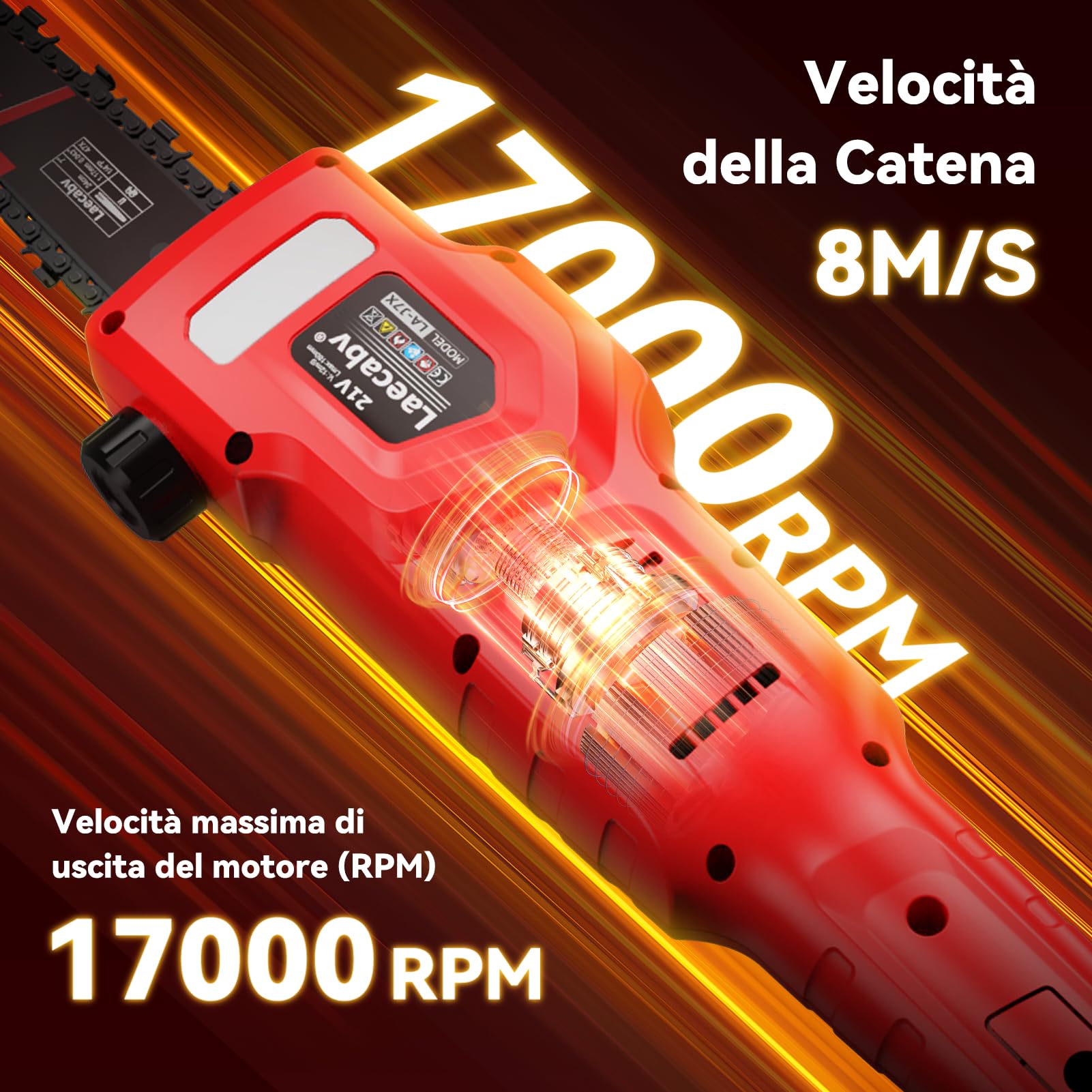 Laecabv Potatore Telescopico,sega ad asta telescopica,Sega Potatrice Elettrica,Batteria 21V 4Ah e Caricabatterie,Diametro di taglio 18cm,Velocità Catena 8m/s,Auto-Lubrificante,espandibile fino a 300cm