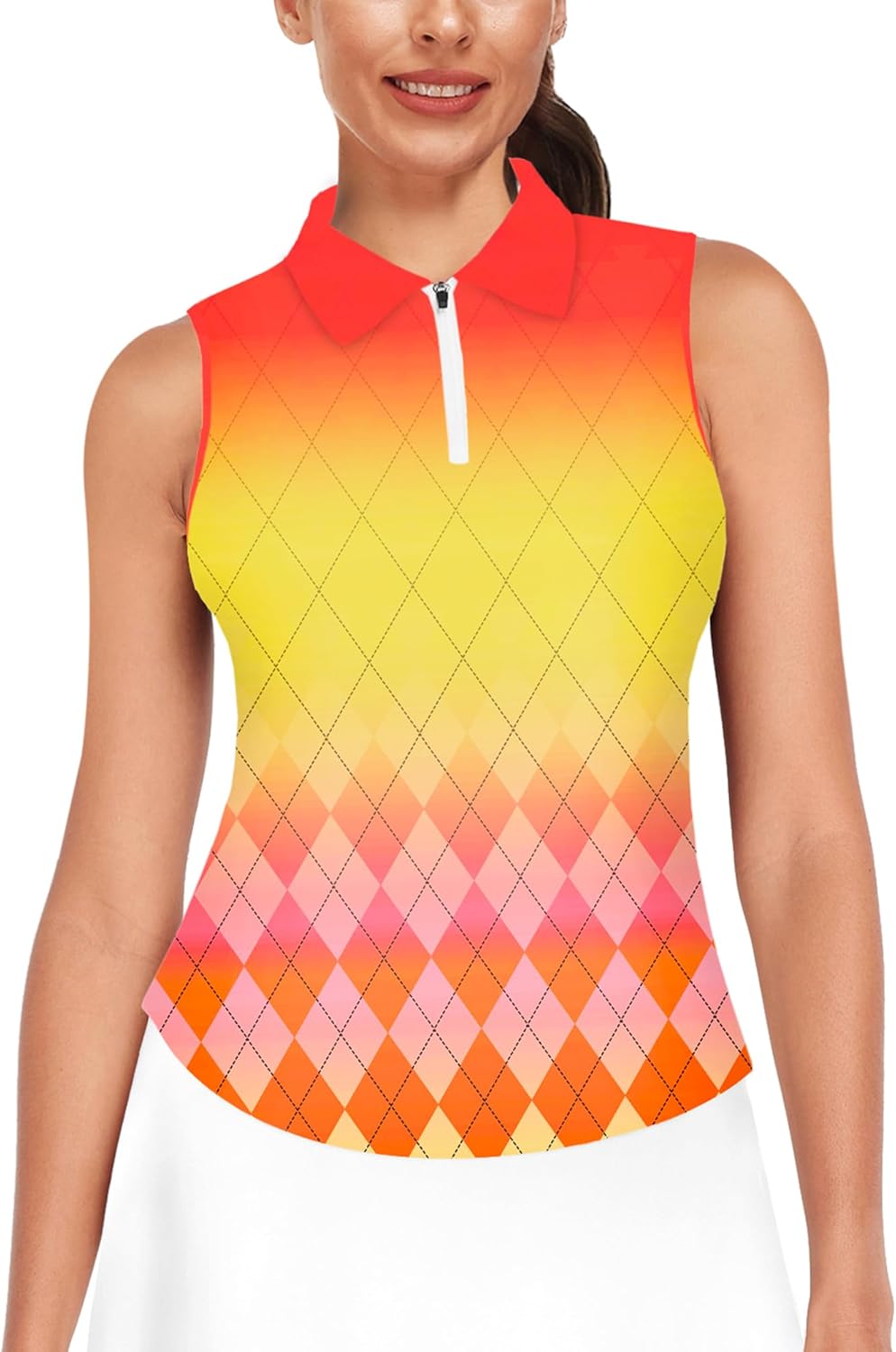 AOBUTE Women's Sleeveless Golf Shirts Moisture Wicking 1/4 Zip Polo Tennis Shirt