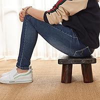 Vista 5 de Taburete de madera, taburete rectangular para mesita de noche, escalera para cocina y baño, taburete reposapiés debajo del escritorio, súper