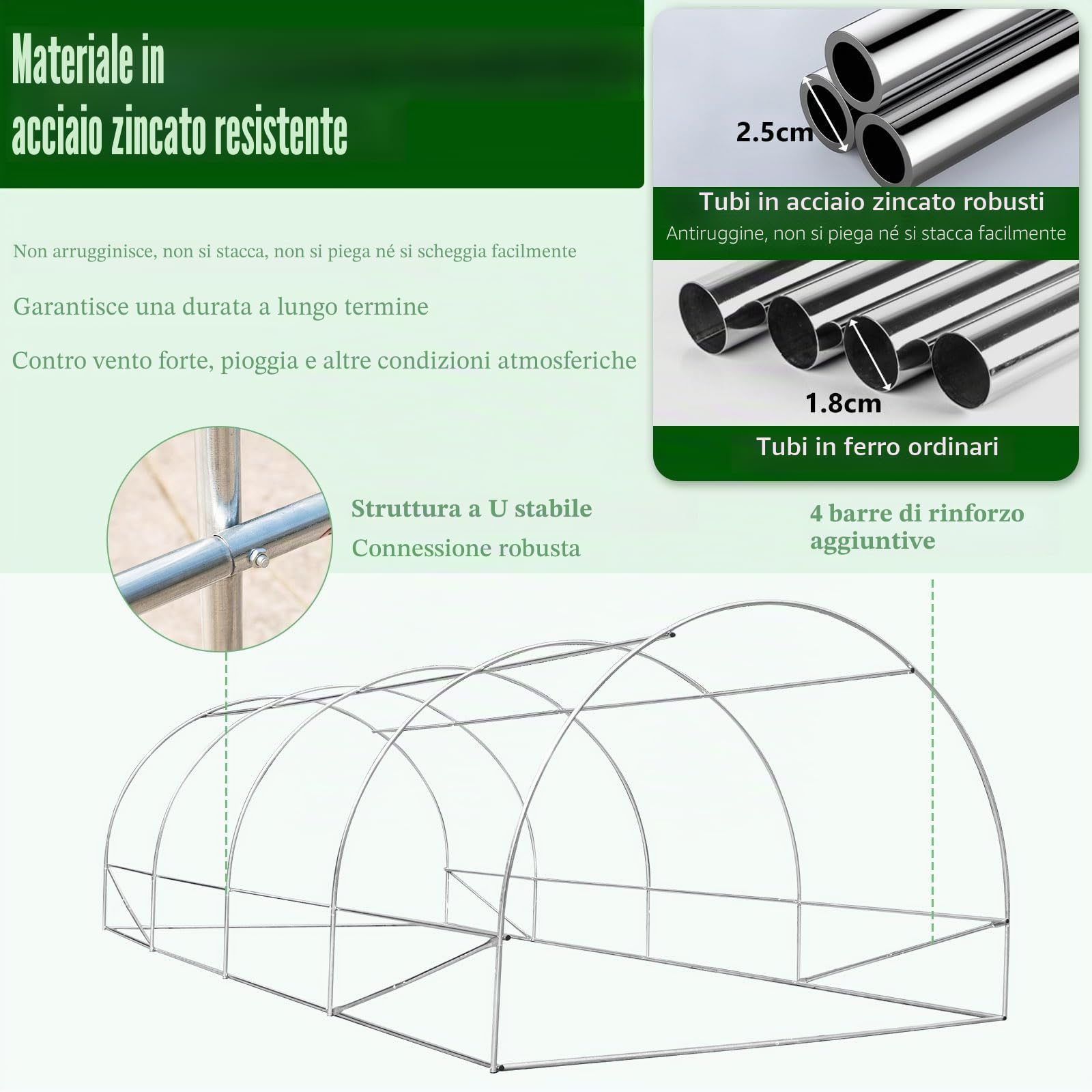 HOMASIS Serra da Giardino in Pellicola, Serra Tunnel con Finestre e Porte Avvolgibili, Serra per Orto Robusta, Verde (6 x 3 x 2 m)