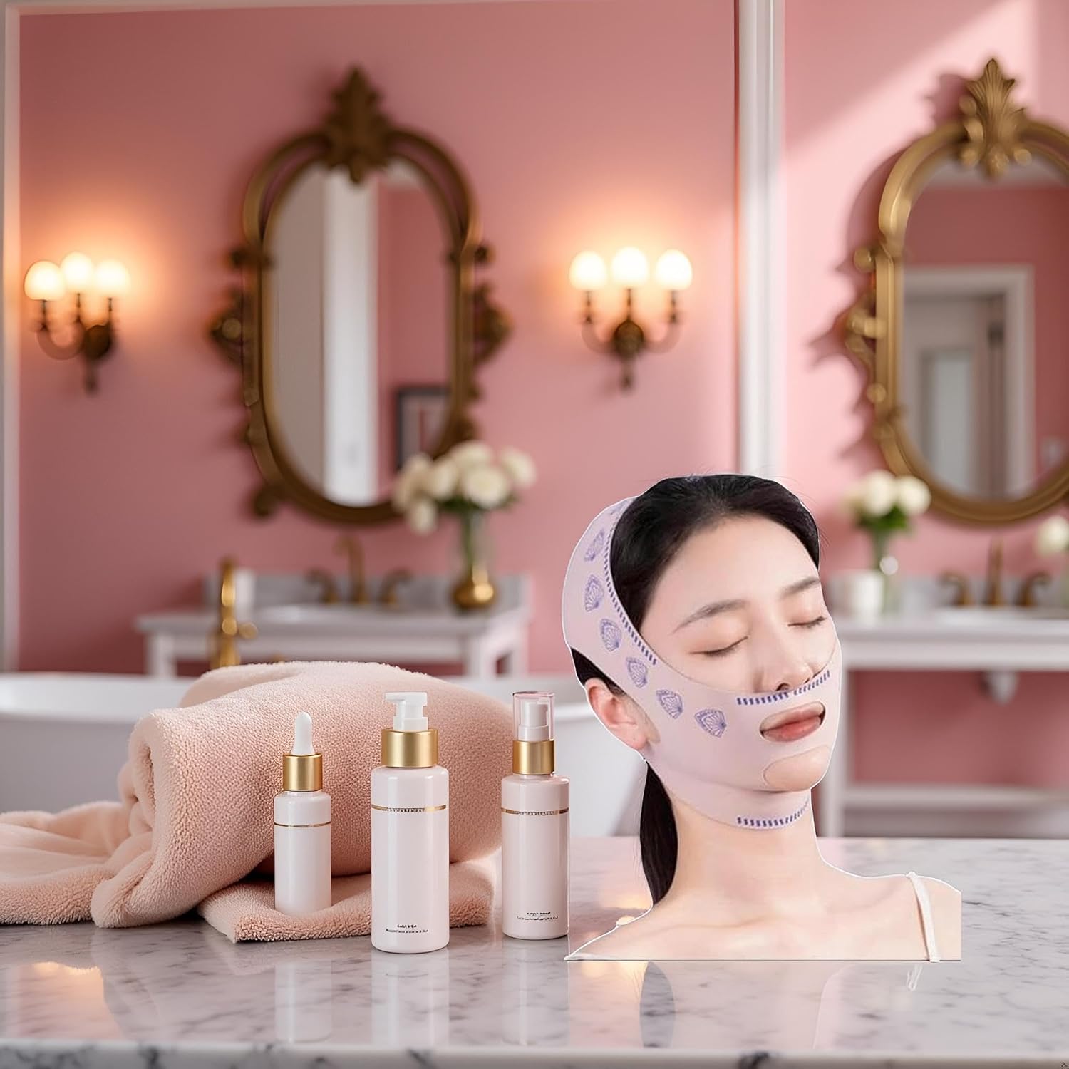 1Pc Pink Reusable V Line Mask,Breathable, Soft and Comfortable Chin Strap for Women Skin Care Tools Masks
