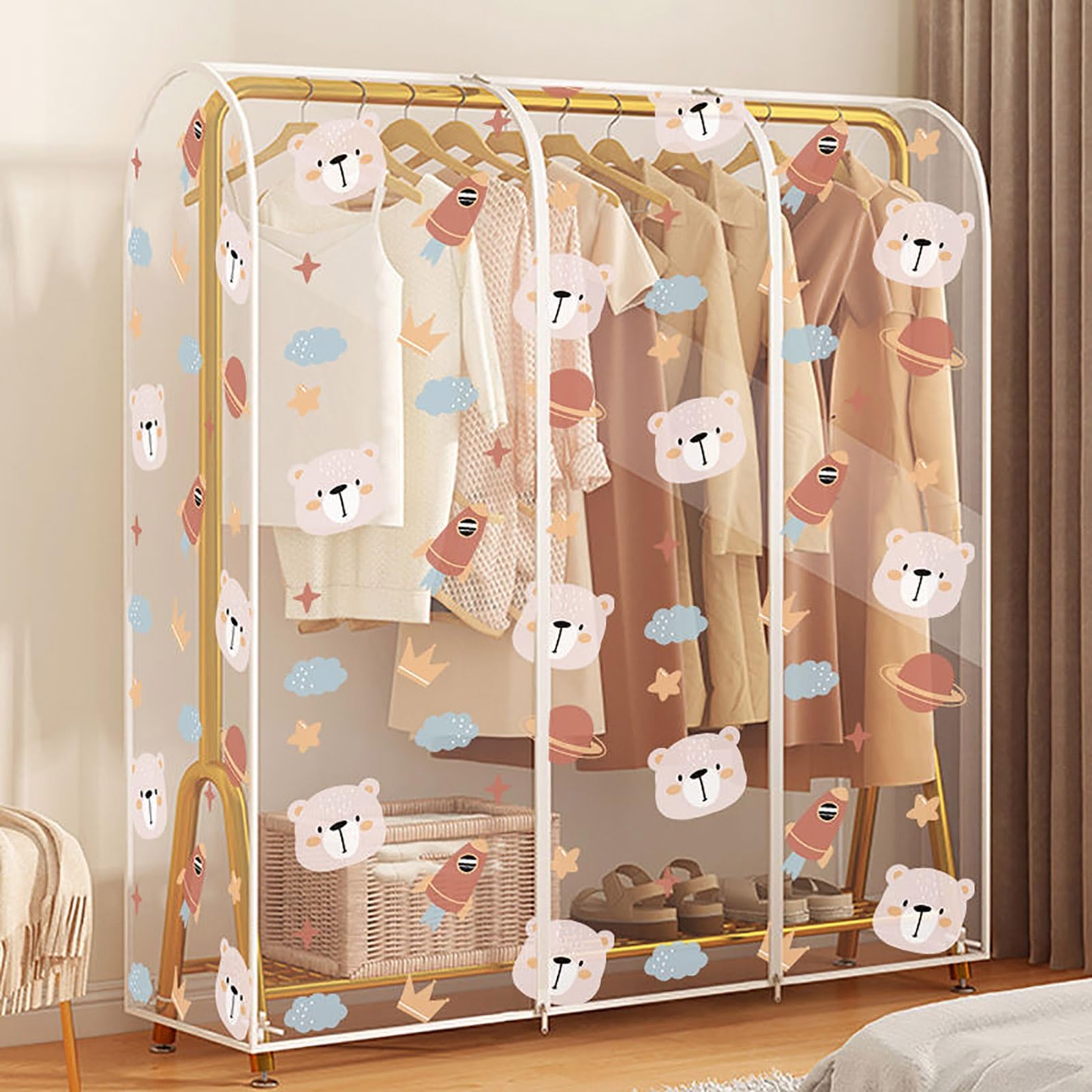 Housse étanche à la poussière transparente universelle pour penderies et portants
