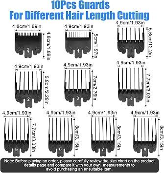 10 Pcs Clipper Guards Set Fits for Most Wahl Clippers and Babyliss FX870, Professional Hair Clipper Combs Guides Replacement, 1/16 to 1 Size Range, Black